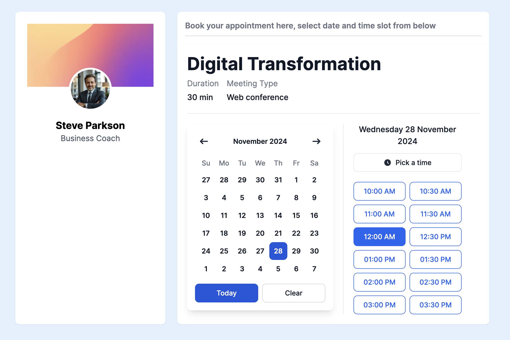 Salon appointment scheduling page